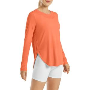 imageG4Free Womens UPF 50 UV Shirts Long Sleeve Workout Sun Shirt Outdoor Gym Hiking Tops Quick Dry LightweightLight Orange
