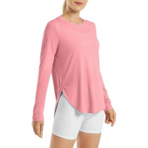 imageG4Free Womens UPF 50 UV Shirts Long Sleeve Workout Sun Shirt Outdoor Gym Hiking Tops Quick Dry LightweightPink