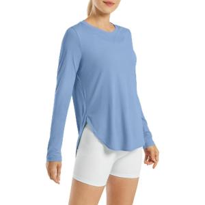 imageG4Free Womens UPF 50 UV Shirts Long Sleeve Workout Sun Shirt Outdoor Gym Hiking Tops Quick Dry LightweightSmog Blue