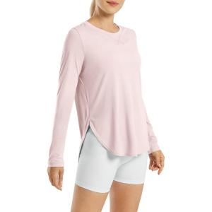 imageG4Free Womens UPF 50 UV Shirts Long Sleeve Workout Sun Shirt Outdoor Gym Hiking Tops Quick Dry LightweightSmoky Blush