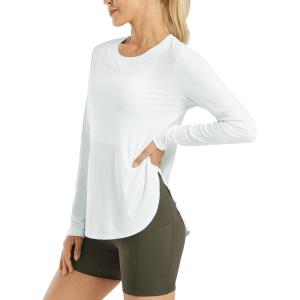 imageG4Free Womens UPF 50 UV Shirts Long Sleeve Workout Sun Shirt Outdoor Gym Hiking Tops Quick Dry LightweightWhite