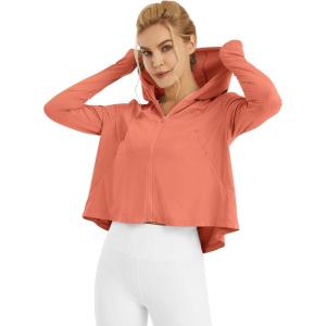 imageWomens UPF 50 Sun Protection Hoodie Shirts Lightweight Quick Dry Long Sleeve Zip Jacket with Pocket Hiking OutdoorBurnt Orange