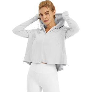 imageWomens UPF 50 Sun Protection Hoodie Shirts Lightweight Quick Dry Long Sleeve Zip Jacket with Pocket Hiking OutdoorGray