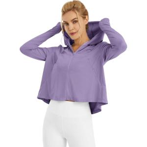 imageWomens UPF 50 Sun Protection Hoodie Shirts Lightweight Quick Dry Long Sleeve Zip Jacket with Pocket Hiking OutdoorGray Purple