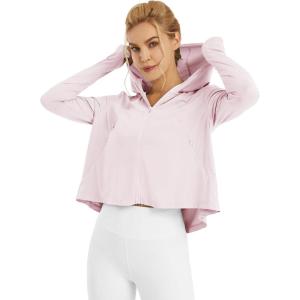 imageWomens UPF 50 Sun Protection Hoodie Shirts Lightweight Quick Dry Long Sleeve Zip Jacket with Pocket Hiking OutdoorPink