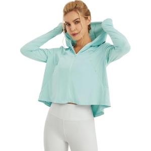 imageWomens UPF 50 Sun Protection Hoodie Shirts Lightweight Quick Dry Long Sleeve Zip Jacket with Pocket Hiking OutdoorSurf Spray