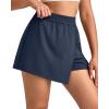 imageG4Free 2 in 1 Wrap Style Women Tennis Skorts Wide Leg Elastic Waist Hiking Shorts Workout with Cargo PocketDark Blue