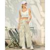 imageG4Free 252729 Wide Leg Pants for Women Ankle Length Loose Yoga Cross High Waist Dance Casual Pants with PocketsApricot