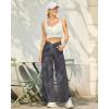 imageG4Free 252729 Wide Leg Pants for Women Ankle Length Loose Yoga Cross High Waist Dance Casual Pants with PocketsDeep Grey