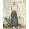 imageG4Free 252729 Wide Leg Pants for Women Ankle Length Loose Yoga Cross High Waist Dance Casual Pants with PocketsGrey Sage