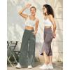 imageG4Free 252729 Wide Leg Pants for Women Ankle Length Loose Yoga Cross High Waist Dance Casual Pants with PocketsGrey Sage