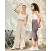 imageG4Free 252729 Wide Leg Pants for Women Ankle Length Loose Yoga Cross High Waist Dance Casual Pants with PocketsLight Khaki