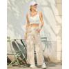 imageG4Free 252729 Wide Leg Pants for Women Ankle Length Loose Yoga Cross High Waist Dance Casual Pants with PocketsLight Khaki