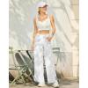 imageG4Free 252729 Wide Leg Pants for Women Ankle Length Loose Yoga Cross High Waist Dance Casual Pants with PocketsWhite