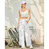 imageG4Free 252729 Wide Leg Pants for Women Ankle Length Loose Yoga Cross High Waist Dance Casual Pants with PocketsWhite