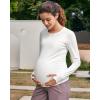 imageG4Free BareFeel Maternity Long Sleeve T Shirts Crewneck Ruches Pregnancy Workout Tops with Thumbholes Altheltic Yoga TeeWhite