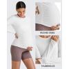 imageG4Free BareFeel Maternity Long Sleeve T Shirts Crewneck Ruches Pregnancy Workout Tops with Thumbholes Altheltic Yoga TeeWhite