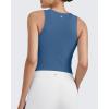 imageG4Free BareFeel Womens Cropped Tank Tops Half Zip Workout Athletic Shirts Sleeveless for Gym Tennis Slim FitBlue Gray