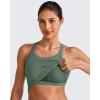 imageG4Free Barefeel Cropped Workout Tops for Women Built in Bra Removable Padded Longline Sports Bras Racerback Yoga TopsGray Sage
