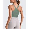 imageG4Free Barefeel Cropped Workout Tops for Women Built in Bra Removable Padded Longline Sports Bras Racerback Yoga TopsGray Sage