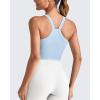 imageG4Free Barefeel Cropped Workout Tops for Women Built in Bra Removable Padded Longline Sports Bras Racerback Yoga TopsLight Denim