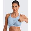 imageG4Free Barefeel Cropped Workout Tops for Women Built in Bra Removable Padded Longline Sports Bras Racerback Yoga TopsLight Denim