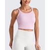 imageG4Free Barefeel Cropped Workout Tops for Women Built in Bra Removable Padded Longline Sports Bras Racerback Yoga TopsPink