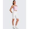 imageG4Free Barefeel Cropped Workout Tops for Women Built in Bra Removable Padded Longline Sports Bras Racerback Yoga TopsPink