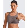 imageG4Free Barefeel Cropped Workout Tops for Women Built in Bra Removable Padded Longline Sports Bras Racerback Yoga TopsTaupe