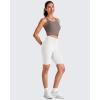 imageG4Free Barefeel Cropped Workout Tops for Women Built in Bra Removable Padded Longline Sports Bras Racerback Yoga TopsTaupe