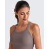 imageG4Free Barefeel Cropped Workout Tops for Women Built in Bra Removable Padded Longline Sports Bras Racerback Yoga TopsTaupe