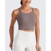 imageG4Free Barefeel Cropped Workout Tops for Women Built in Bra Removable Padded Longline Sports Bras Racerback Yoga TopsTaupe