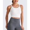 imageG4Free Barefeel Cropped Workout Tops for Women Built in Bra Removable Padded Longline Sports Bras Racerback Yoga TopsWhite
