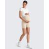 imageG4Free Barefeel Maternity Biker Shorts with Pockets Over The Belly Legging 5quot Pregnancy Yoga Pants Athletic WorkoutLight Khaki
