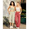 imageG4Free Capri Pants for Women Wide Leg Yoga Dress Capris with Pockets Cross Loose Casual Work Crop PantsApricot