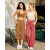 imageG4Free Capri Pants for Women Wide Leg Yoga Dress Capris with Pockets Cross Loose Casual Work Crop PantsCoca Mocha