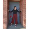 imageG4Free Capri Pants for Women Wide Leg Yoga Dress Capris with Pockets Cross Loose Casual Work Crop PantsDark Burgundy