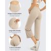 imageG4Free Capri Pants for Women Wide Leg Yoga Dress Capris with Pockets Cross Loose Casual Work Crop PantsLight Khaki