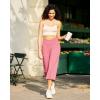 imageG4Free Capri Pants for Women Wide Leg Yoga Dress Capris with Pockets Cross Loose Casual Work Crop PantsPink