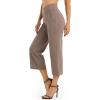 imageG4Free Capri Pants for Women Wide Leg Yoga Dress Capris with Pockets Cross Loose Casual Work Crop PantsTaupe