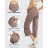 imageG4Free Capri Pants for Women Wide Leg Yoga Dress Capris with Pockets Cross Loose Casual Work Crop PantsTaupe
