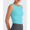 imageG4Free Lightbreeze Workout Tank Tops for Women Yoga Crop Top Side Ruched Sleeveless High Neck Athletic Gym Shirts SummerLake Blue