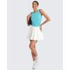 imageG4Free Lightbreeze Workout Tank Tops for Women Yoga Crop Top Side Ruched Sleeveless High Neck Athletic Gym Shirts SummerLake Blue