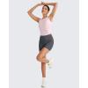 imageG4Free Lightbreeze Workout Tank Tops for Women Yoga Crop Top Side Ruched Sleeveless High Neck Athletic Gym Shirts SummerPink