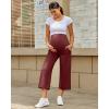 imageG4Free Wide Leg Maternity Yoga Capris Over The Belly Stretch Pregnancy Cropped Pants with PocketsDark Burgundy