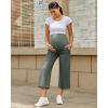imageG4Free Wide Leg Maternity Yoga Capris Over The Belly Stretch Pregnancy Cropped Pants with PocketsGray Sage