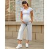 imageG4Free Wide Leg Maternity Yoga Capris Over The Belly Stretch Pregnancy Cropped Pants with PocketsLight Gray