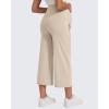 imageG4Free Wide Leg Maternity Yoga Capris Over The Belly Stretch Pregnancy Cropped Pants with PocketsLight Khaki