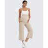 imageG4Free Wide Leg Maternity Yoga Capris Over The Belly Stretch Pregnancy Cropped Pants with PocketsLight Khaki
