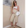 imageG4Free Wide Leg Maternity Yoga Capris Over The Belly Stretch Pregnancy Cropped Pants with PocketsLight Khaki